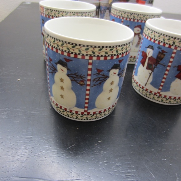 Sakura Snowman Debbie Mumm Ceramic mugs 4”dia Set of 4 Vintage holiday Christmas - Picture 5 of 10